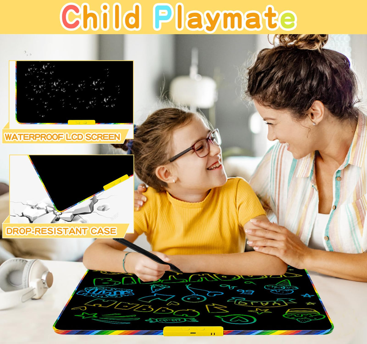 16 Inch 2-in-1 LCD Writing Tablet for Kids with Magnetic Whiteboard Back,Double-Sided Drawing & Learning Board, Reusable Doodle Pad for Toddlers,Educational Toy for Travel & Preschool