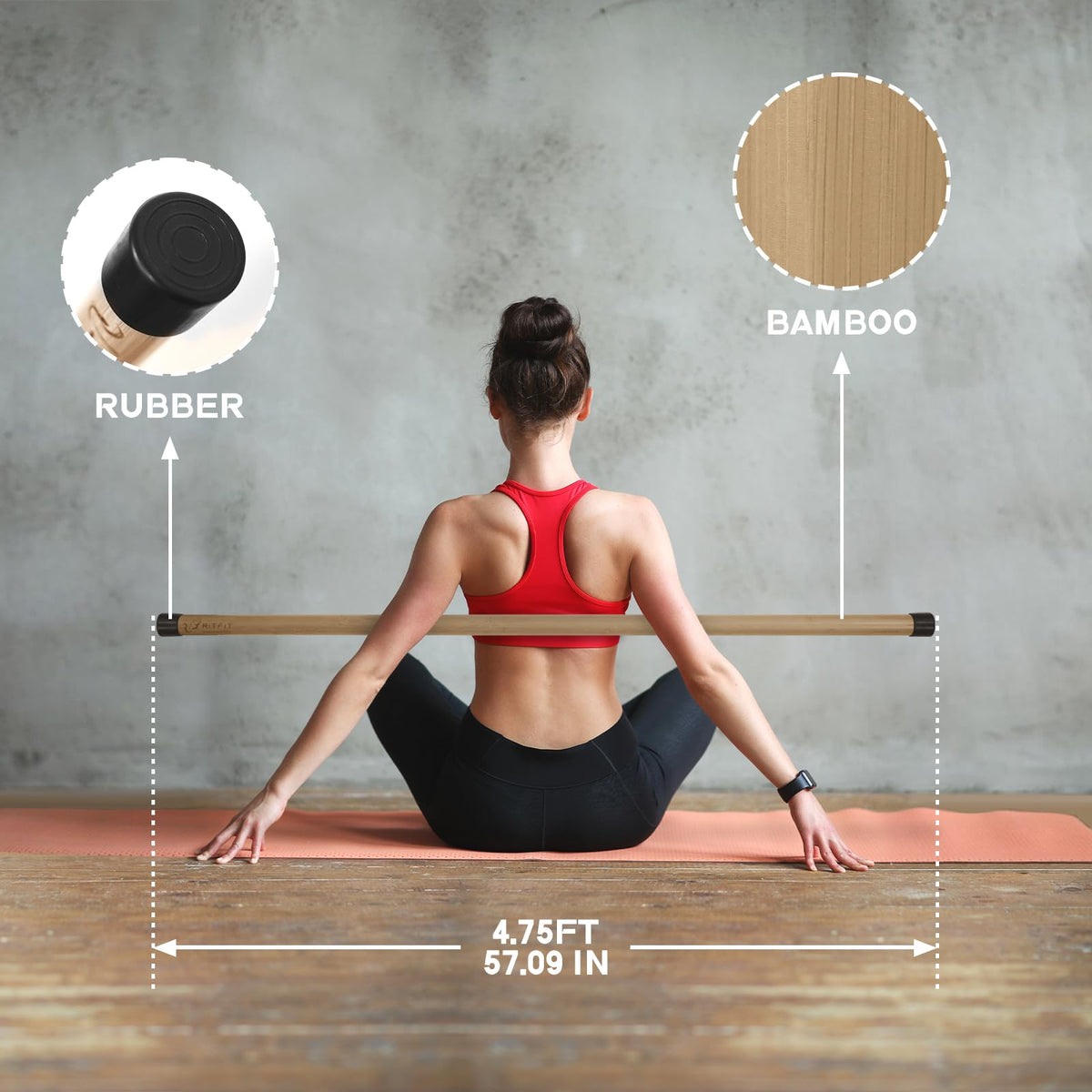 RitFit 5ft Natural Bamboo Yoga Stick, Exercise Stick, Stretching Stick, Versatile Tool for Yoga Practice, Stretching, Flexibility