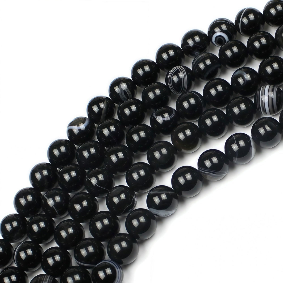 MJDCB Natural Black Striped Agate Round Loose Beads for Jewelry Making DIY Bracelet Necklace (4mm)