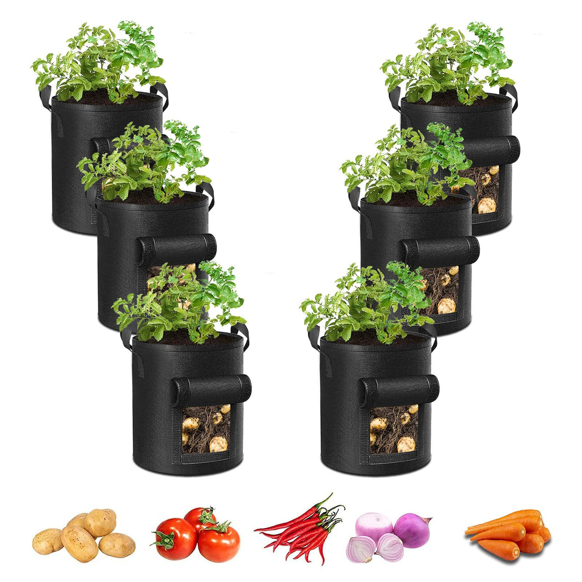 ADORMA 6-Pack 10 Gallon Potato Grow Bags, Heavy Duty Fabric Pots with Handles,300G Thickened Nonwoven Pots for Plants