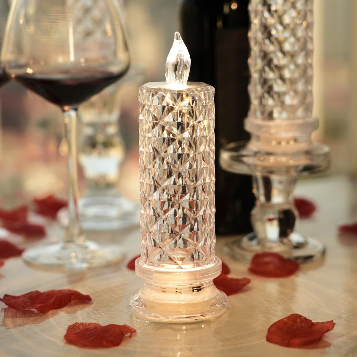 SupBri Rose Shadow LED Flameless Candles, 6PCS Romantic Battery Operated Candles Led Pillar Candles for Valentines Anniversary Wedding Christmas Decorations(White, D 2.5" x H 7.2")