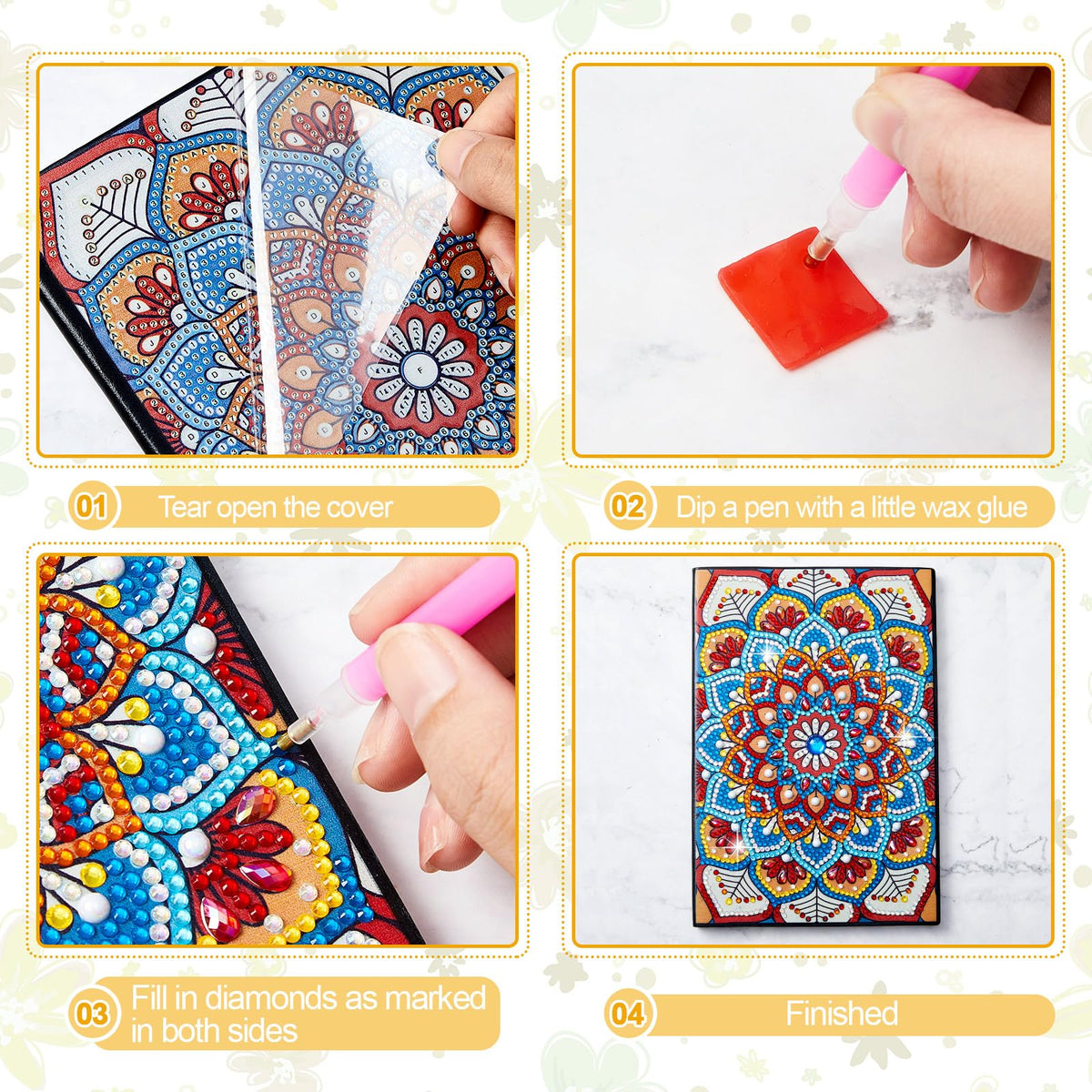 Fulmoon 4 Pcs Butterfly Diamond Art Notebook Kits for Adults 5.8 x 8.3 Inch Diamond Painting Kits for Beginner DIY 5D Gem Dots Journal Sketchbook Notepad for Christmas Birthday Drawing Painting