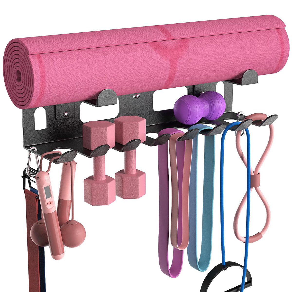 KHAMAL Multi-Purpose Gym Equipment Storage Rack for Resistance Bands - Gym Wall Storage for Exercise Bands, Yoga mat, Jump Ropes, Weight Belts, Straps, Hula Hoop
