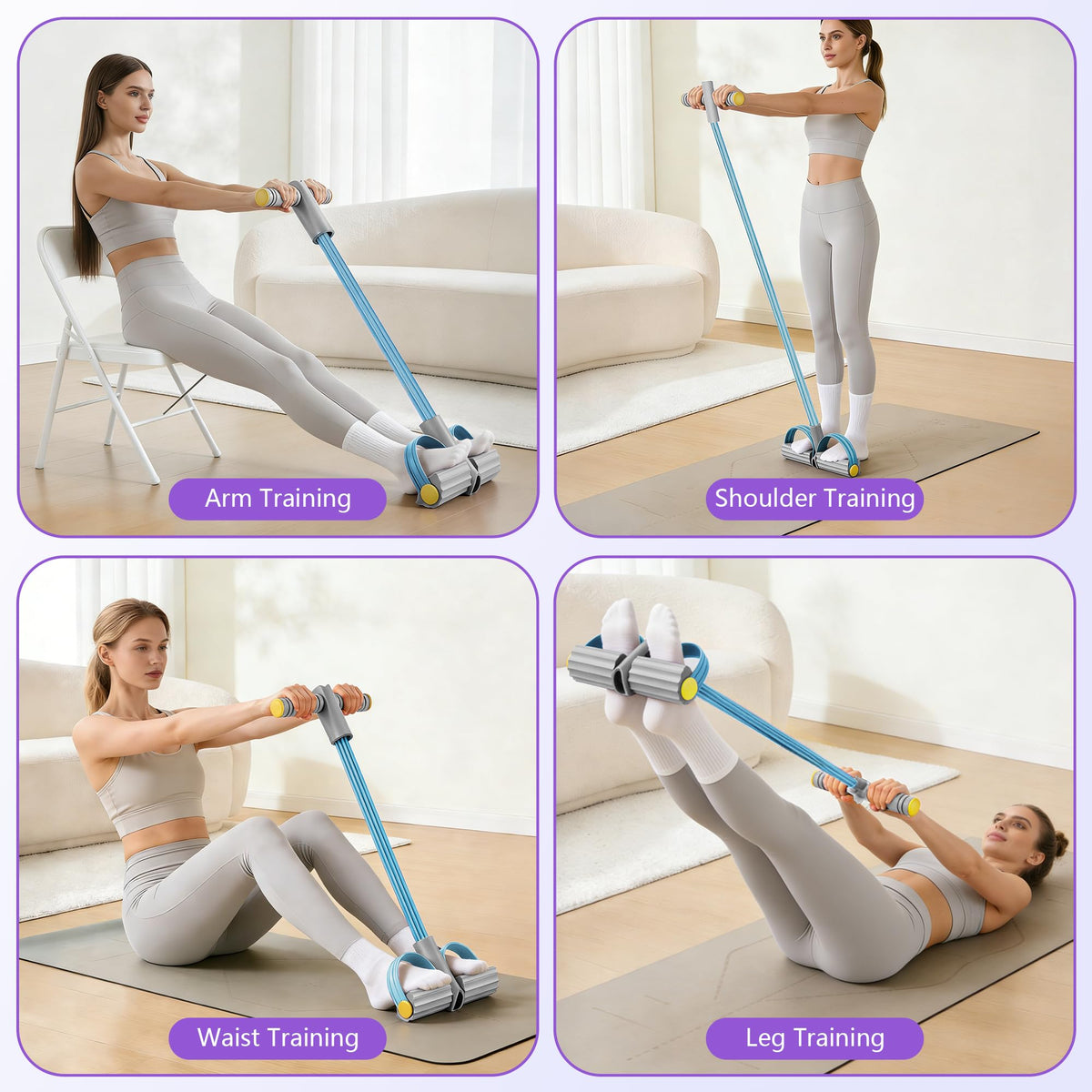 Upgraded Pedal Resistance Band with Handle, Soft Durable Fashion Puller Exercise with Thickened 6 Tension Ropes, Tube Pedal Resistance Device for Abdomen, Waist, Arm, Leg, Core/ABS (Gray & Blue)