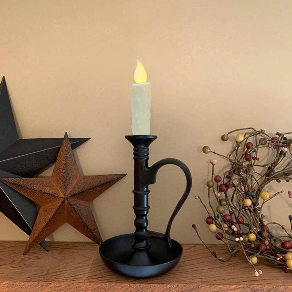 CVHOMEDECO. Real Wax Hand Dipped Battery Operated LED Timer Taper Candles Country Primitive Flameless Lights Décor, 4-3/4 Inch, Ivory, 3 PCS in a Package