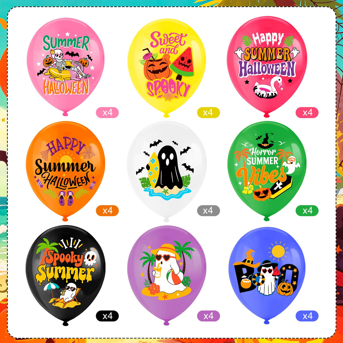 HOWAF 36pcs Summer Halloween Balloons, Spooky Summer Latex Balloons, Summer Halloween Decorations Balloon, Hawaii Halloween Balloon, Hawaii Themed Hallows' Eve Ghost Party Supplies