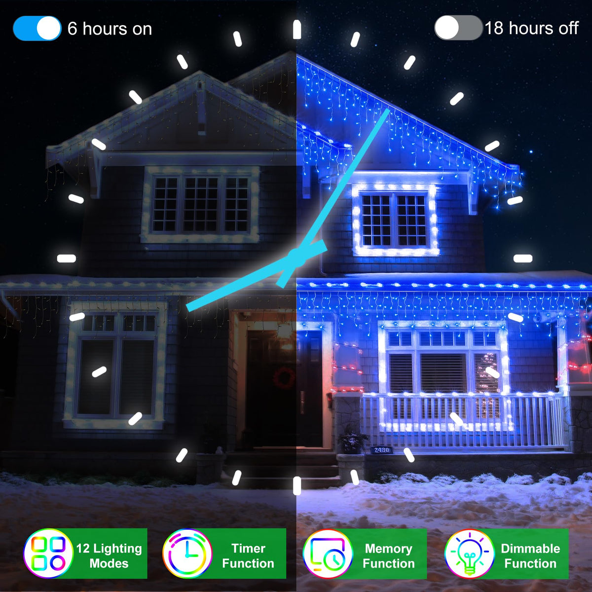 WUXYIYANG 82FT 810 LED Outdoor Christmas Lights - 180 Ice Drops, 12 Pro Modes with Timer Memory & Brightness, Waterproof Hanging Ice String Light for Holiday Wedding Garden Fence House Decor (Blue)