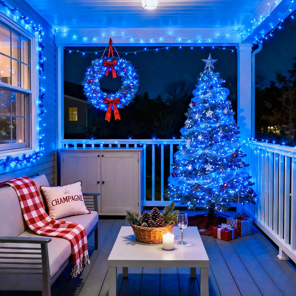 JMEXSUSS Blue Christmas String Lights Indoor Outdoor, 66ft 200 LED Blue String Lights Clear Wire Plug in, 8 Modes Waterproof Christmas Lights for Halloween Tree Party Bedroom Wall Christmas Decoration