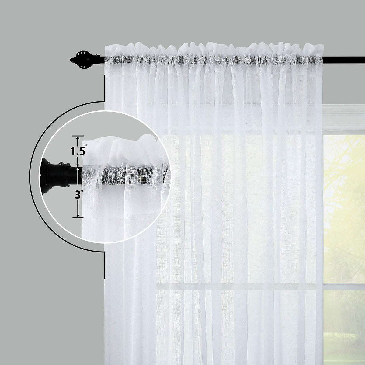 KOUFALL 108 Inch Long White Sheer Curtains,Rod Pocket Linen Look 9 FT High Ceiling Large Window Curtain Drapes 108 Inches Long 2 Panels