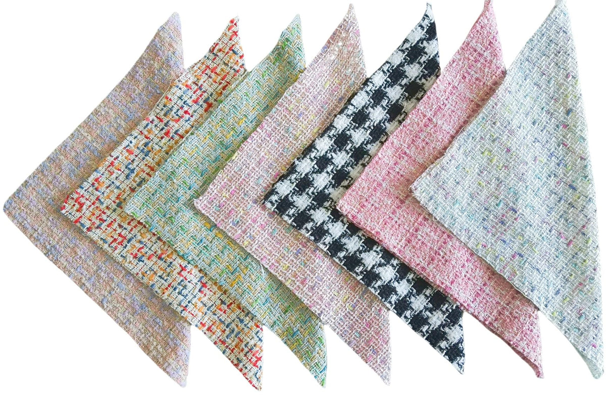 7pcs 12X12 Inches Metallic Thread Tweed Fabric Craft Bundle Squares Patchwork DIY Handmade Material Set Bundle Home Crafts Sewing Scrapbooking Quilting