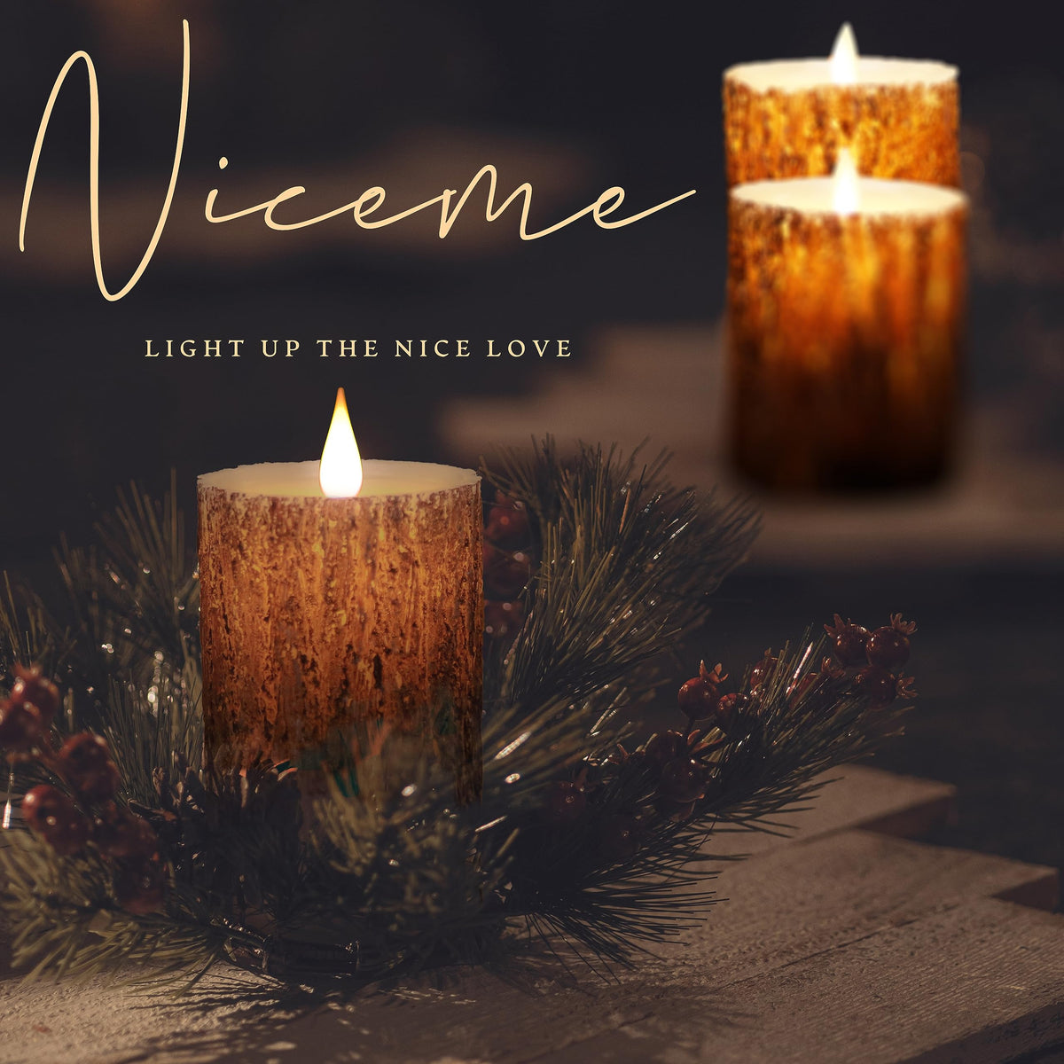 NICEME LED Pine Bark Flameless Candles Set of 3 Real Wax Battery Operated Candles Flickering Teardrop Wick Electric Decorative Pillar Bark Candles with Remote Timer, D3 x H4 5" 6"
