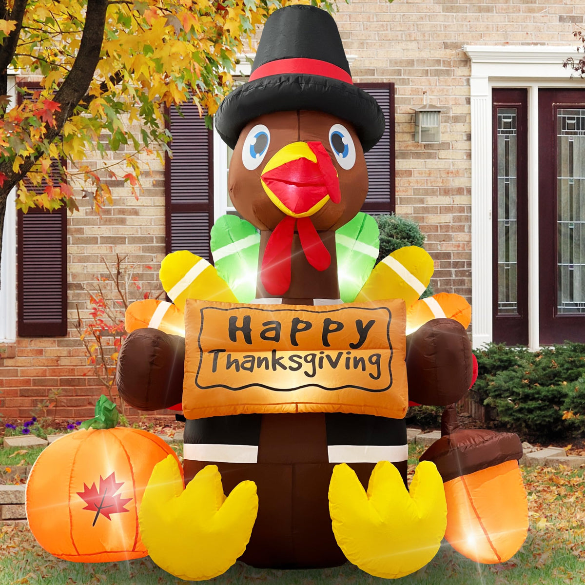 Wabolay Inflatable Turkey Lawn Decoration Thanksgiving Inflatables Outdoor Yard Decorations 6ft Giant Blow Up Turkey with Pilgrim Hat Led Light for Happy Fall Holiday Indoor Outside Autumn Décor