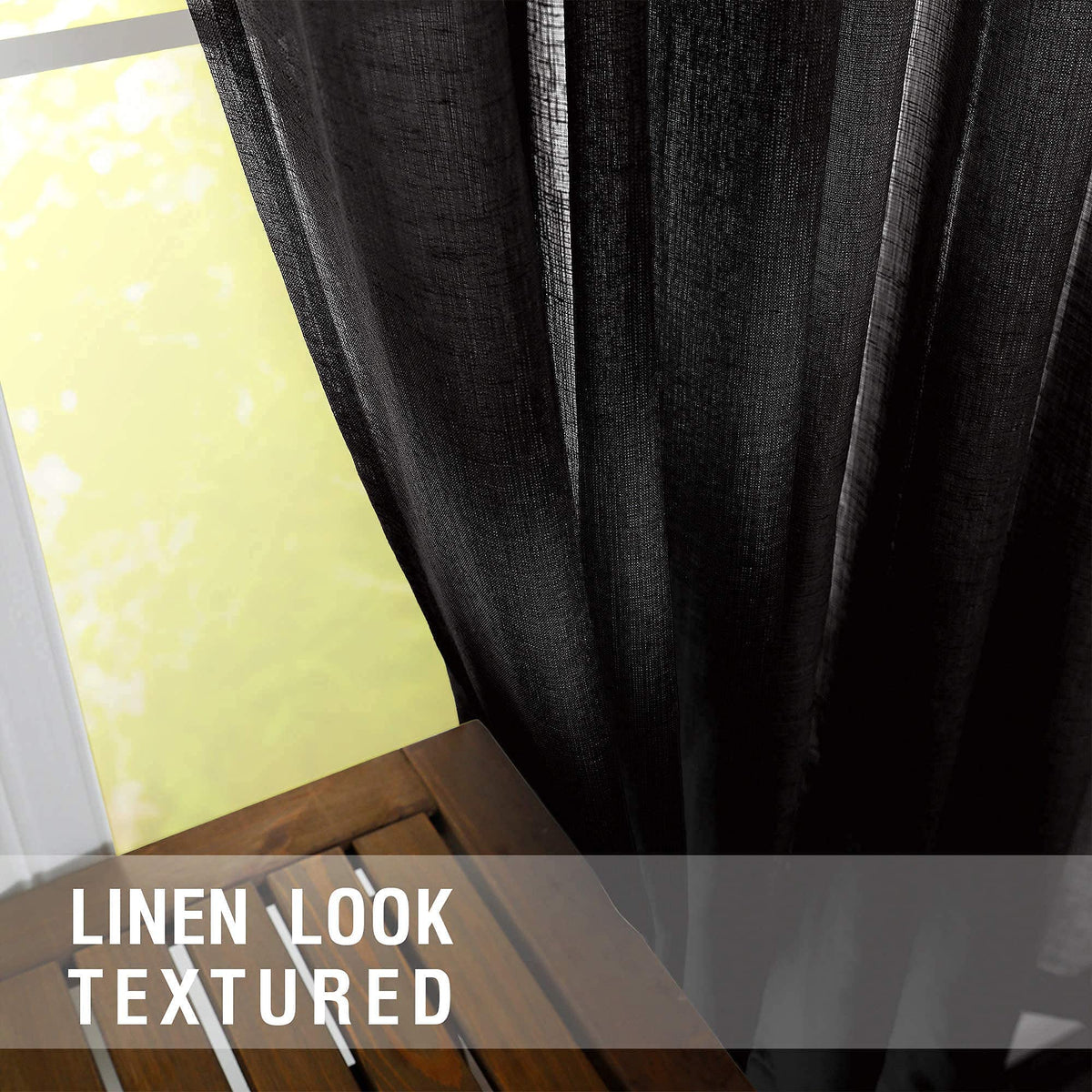 KOUFALL Black Curtains 96 Inches Long for Office,Light Filtering Linen Sheer Curtains for Living Room 96 Inch Length