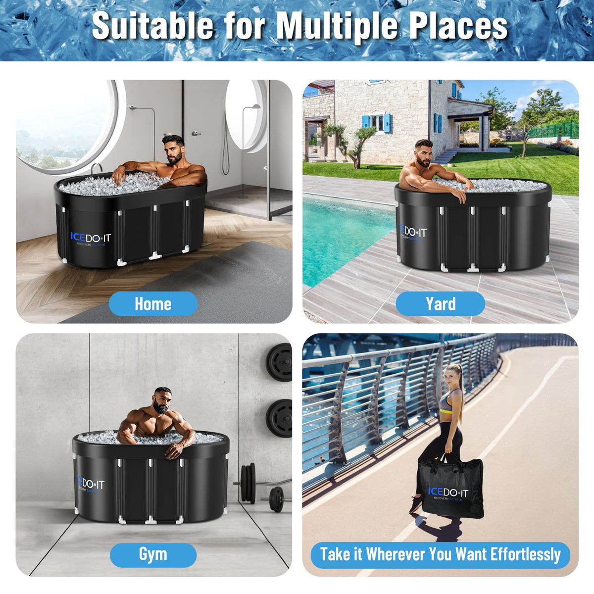 Tomaje Upgrade 129 Gal XL Large Oval Ice Bath Tub for Athletes, Collapsible Cold Plunge Tub-Multiple Layered for Post-Exercise Recovery, Portable Bathtub for Home, Gyms, Indoor, Outdoor use