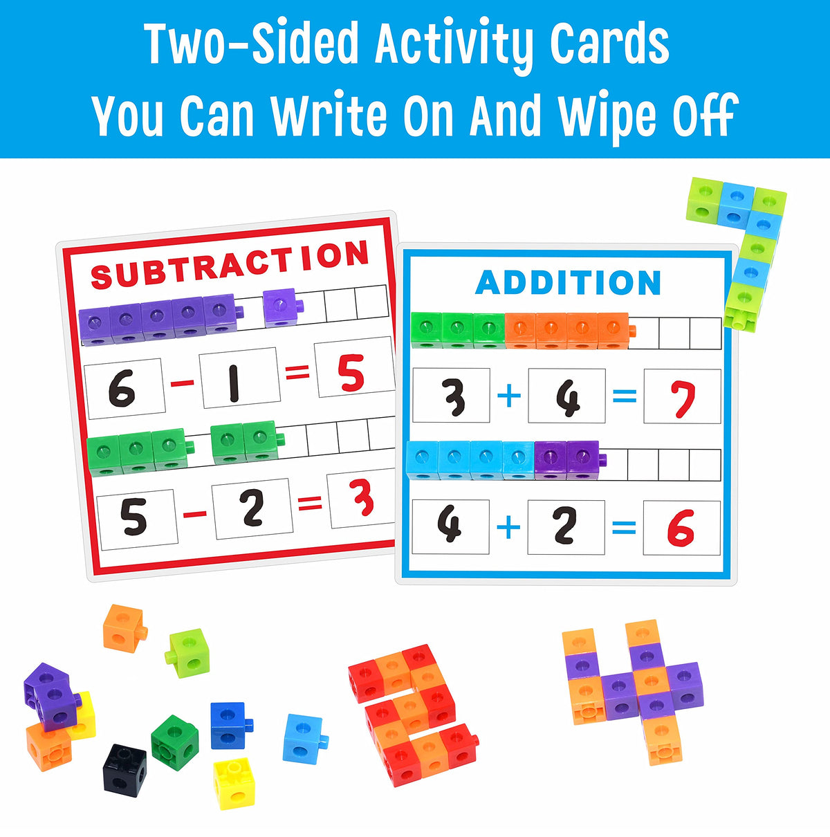 SpriteGru Math Linking Cubes, Math Cubes Manipulatives with Activity Cards Linking Cube Math Counters for Kids Kindergarten Learning Activities