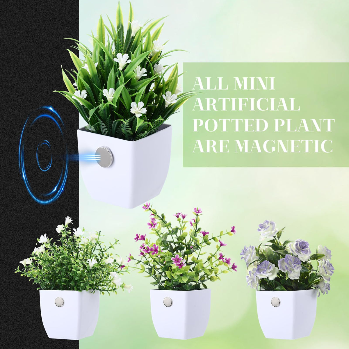 Suncalla 4 Pack Mini Magnetic Fake Plants for Classroom Whiteboard Small Artificial Potted Plants with Faux Flowers Decorative 3D Magnets for School Office Home Decor(Flower)