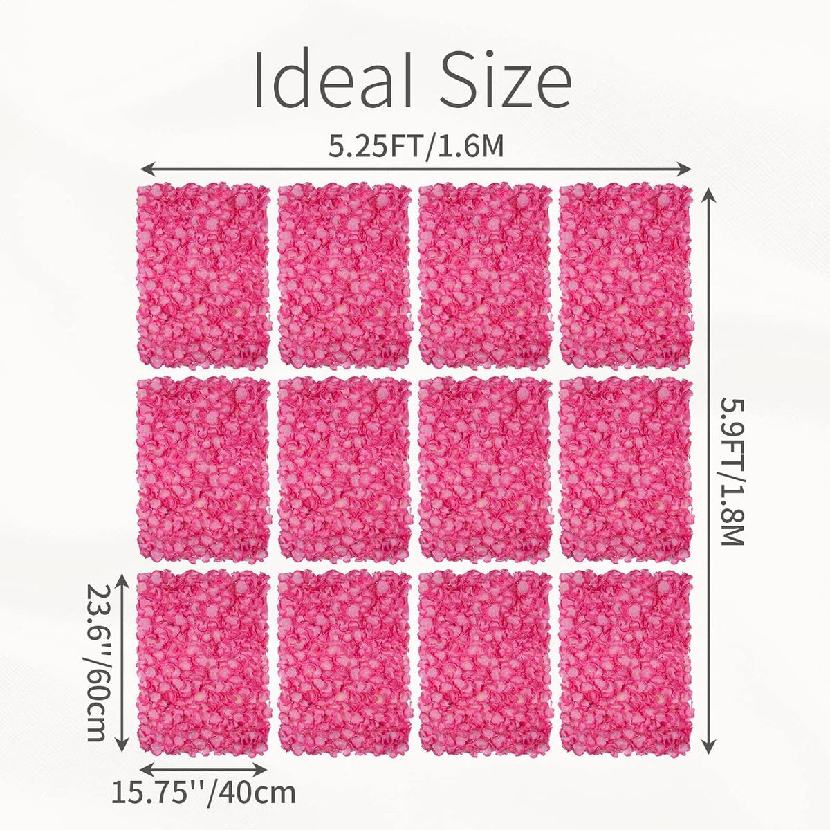 GOUZIBHD 24 X 16 Pink Faux Roses Artificial Flower Backdrop for Wall Decor, Artificial Flower Wall Panel Background, Flower Wall Mat Party Wedding Home Decoration(Size:12PCS)