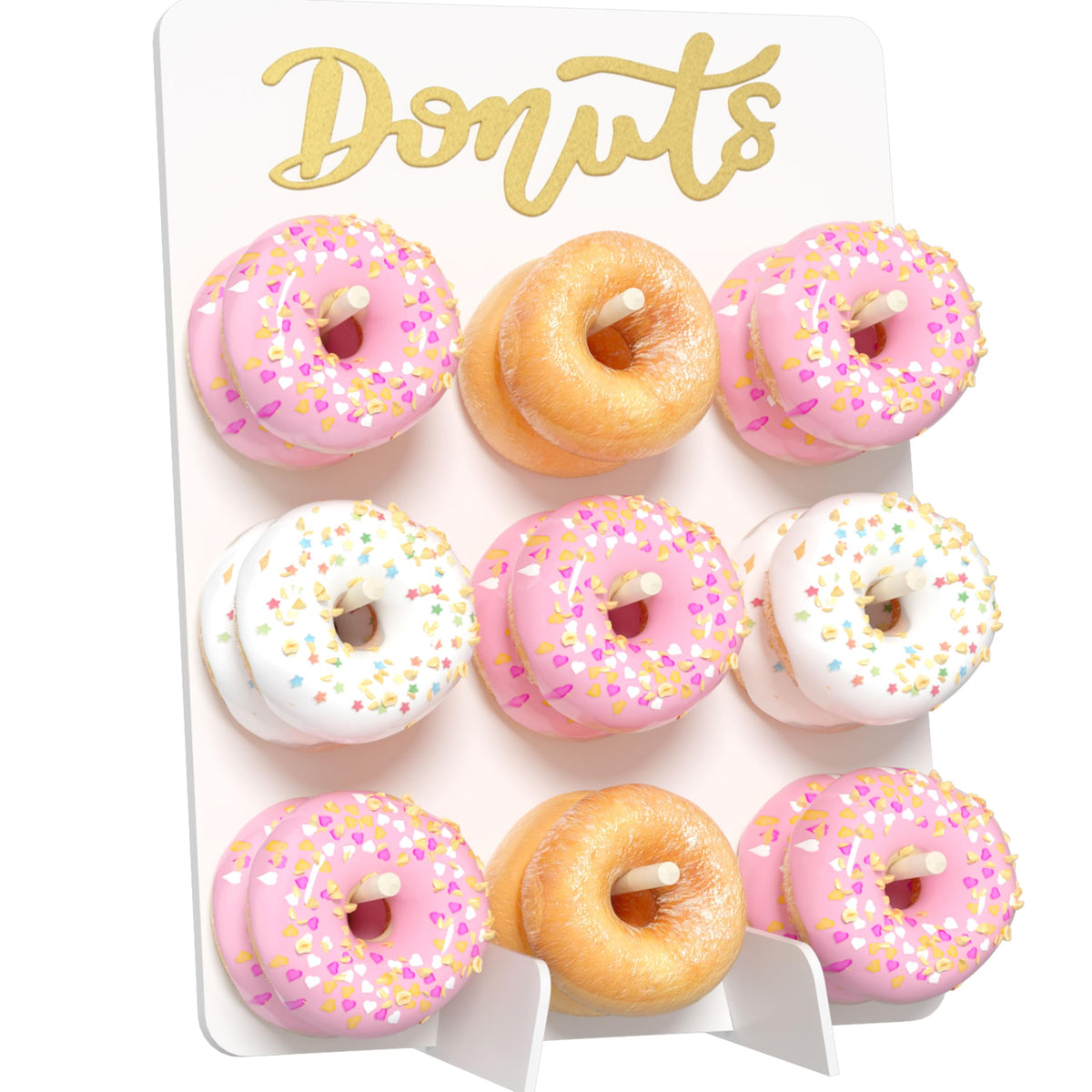 APOIMNA Wooden Donut Wall Display Stand, Holds 9 Donuts Decorative Donut Board, Rustic Donut Holder for Wedding, Party Event Dessert Table(1 Pack White)