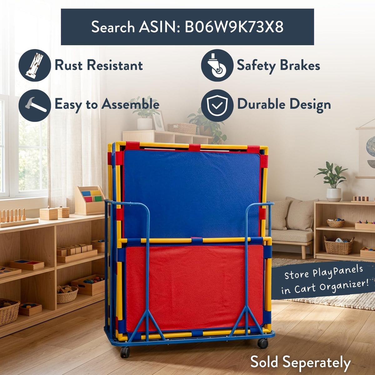 Children's Factory Big Screen PlayPanel, Kids Room Divider, Classroom Privacy Screen, Cantilever Feet Included, 1 Panel, Deep Water