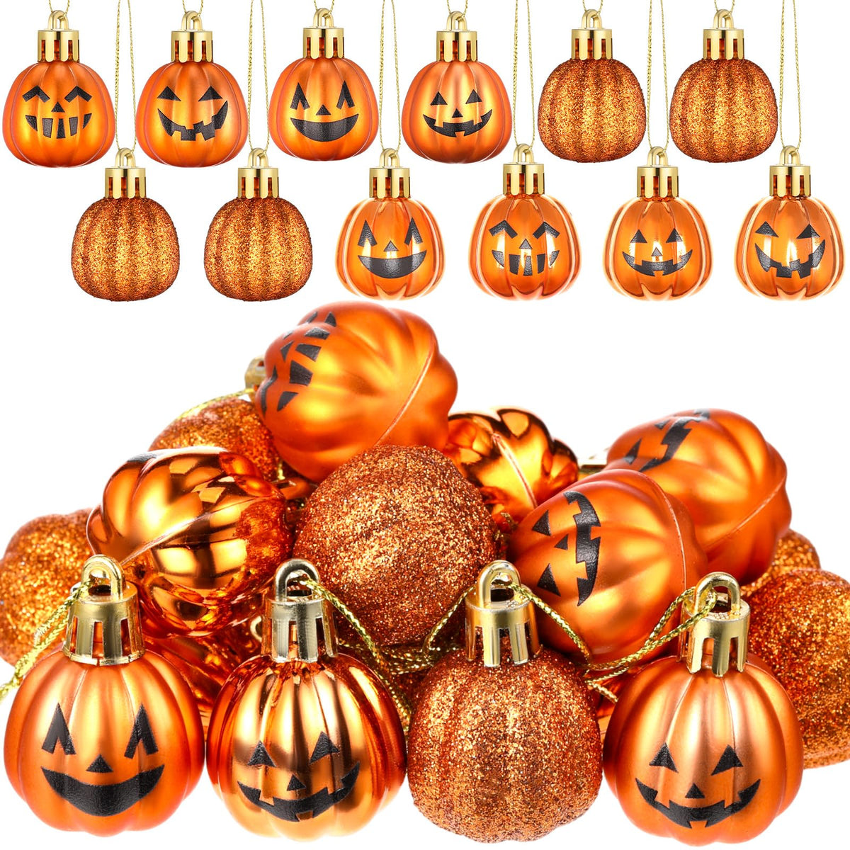 Realspring 36 Pcs Halloween Hanging Pumpkin Ornaments Spooky Mini Halloween Ball Ornaments with Expression Hanging Mini Pumpkin Wall Decor Scary Decorations for Tree Party Supplies