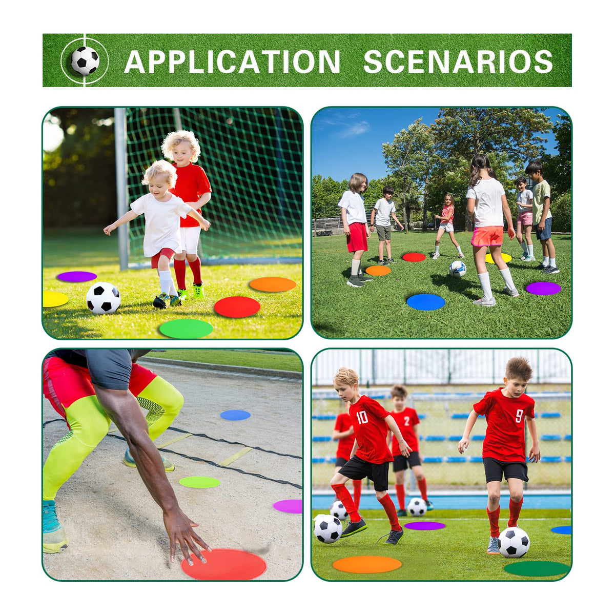 PIKZH 36 Pcs Poly Spot Markers 9 inch Non-Slip Rubber Agility Training Markers Floor Dots Flat Field Cones for Football Basketball Soccer School Exercise Drills Gym Dance Practice