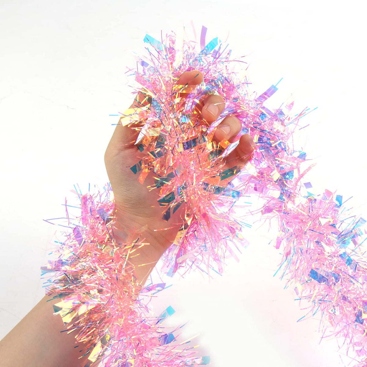 LOMIMOS 17 Ft Easter Christmas Tinsel Garland,Pink Glittering Decoration for Xmas Tree Party Wedding Supplies