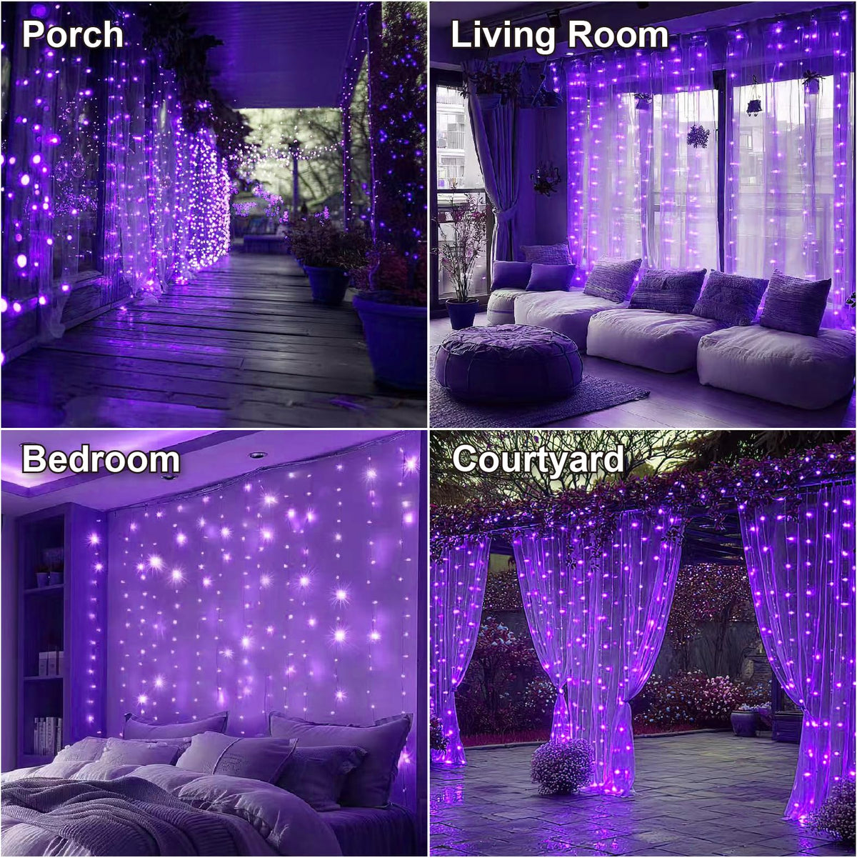 HXWEIYE 300LED Fairy Curtain Lights, 9.8x9.8Ft USB Plug-in 8 Modes Christmas String Hanging Lights with Remote for Bedroom Backdrop Wedding Indoor Wall Decor, Purple, Standard – 1 Pack