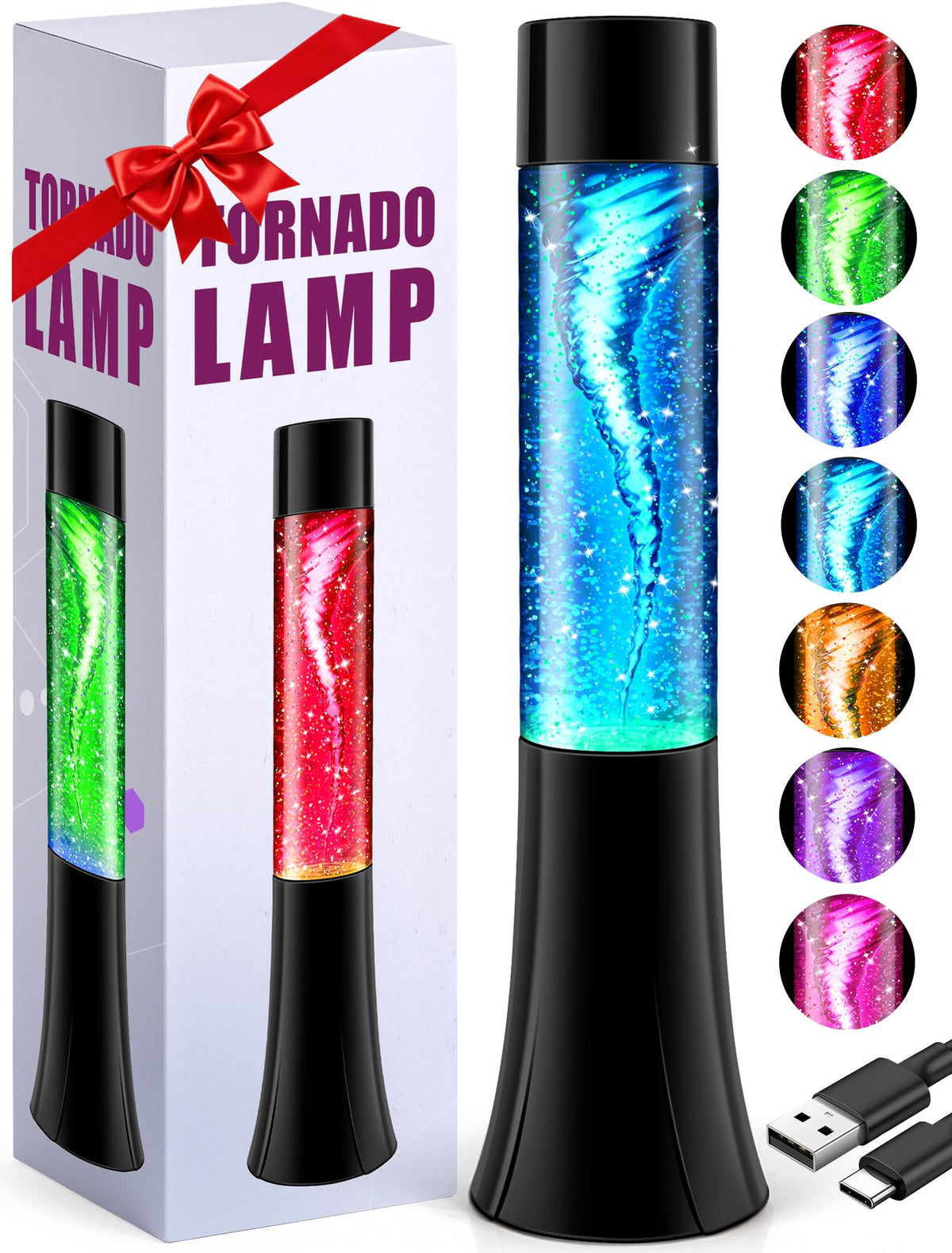 Glitter Tornado lamp for Kids,Beautiful Birthday Christmas Valentines Gifts for Him Kids Teen Boys,Fun Office Home Bedroom Room Decor Night Light,Novelty Liquid Motion Lamps Teenagers Adults Men