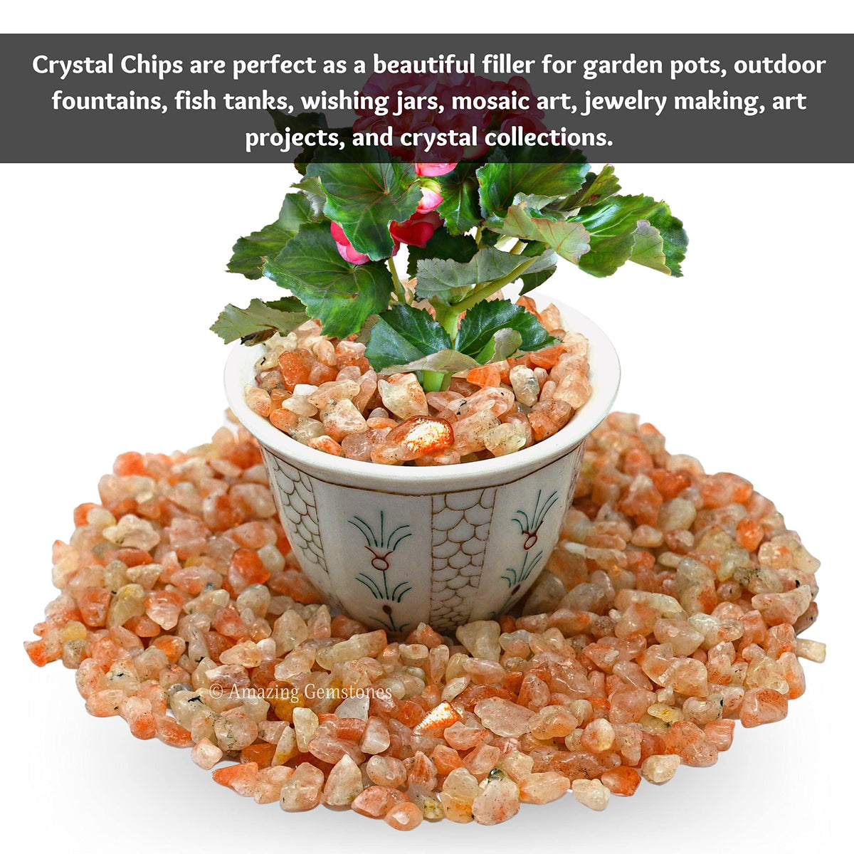Amazing Gemstone Sunstone Crystal Chips Aquarium Gravel Rocks - 1000+ Carat Sunstone Chips Bulk Fish Tank Gravel, Small Tumbled Stone Chips, Tiny Crystals for Decoration (Natural AAA Grade Gemstones)