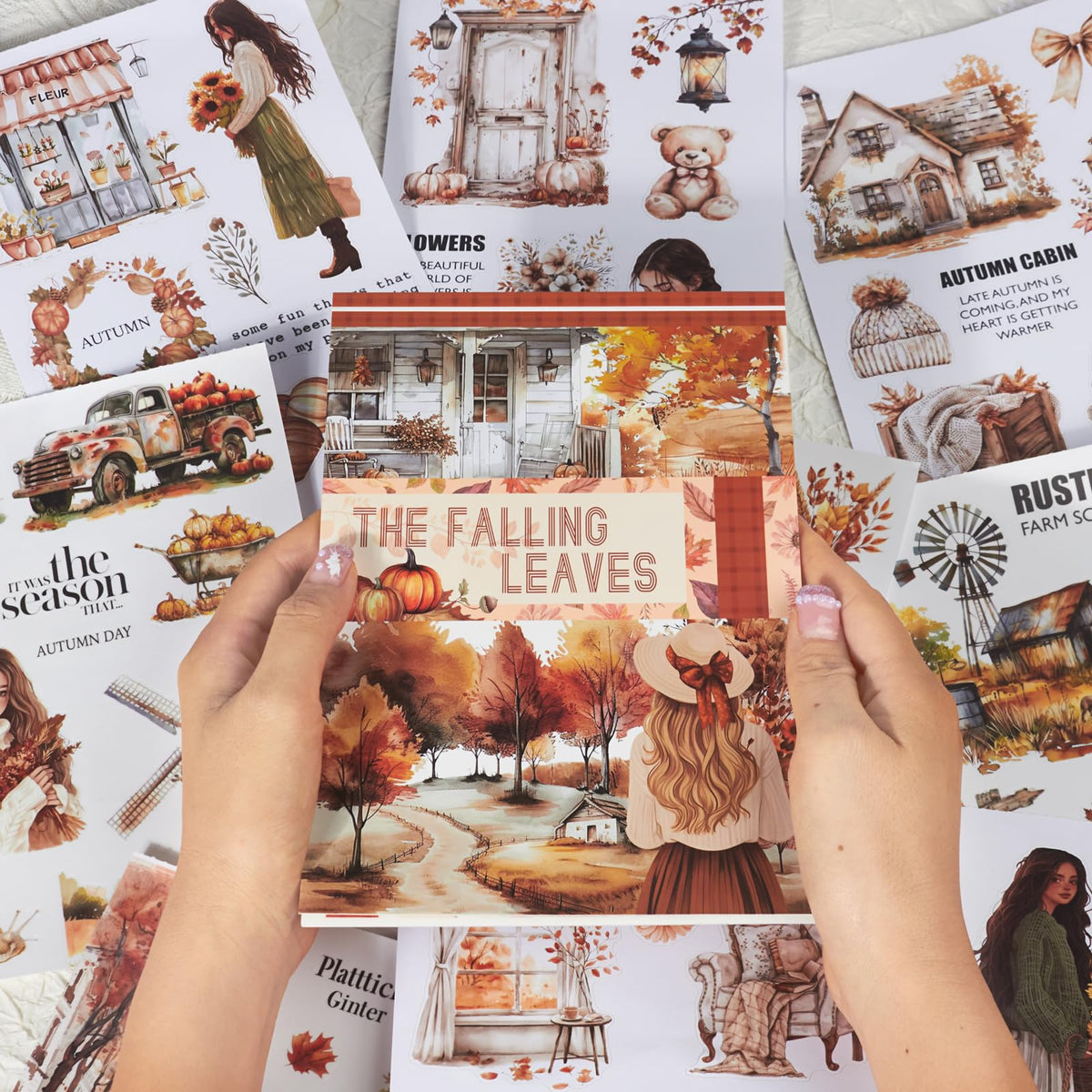 Dwpetzo Cozy Autumn Journaling Sticker Book, 20 Sheets Pe-Cut PET, Washi Tape, and Craft Paper Stickers for Junk Journal Supplies, Aesthetic Fall Stickers for Bujo, Collage, Scrapbook Supplies