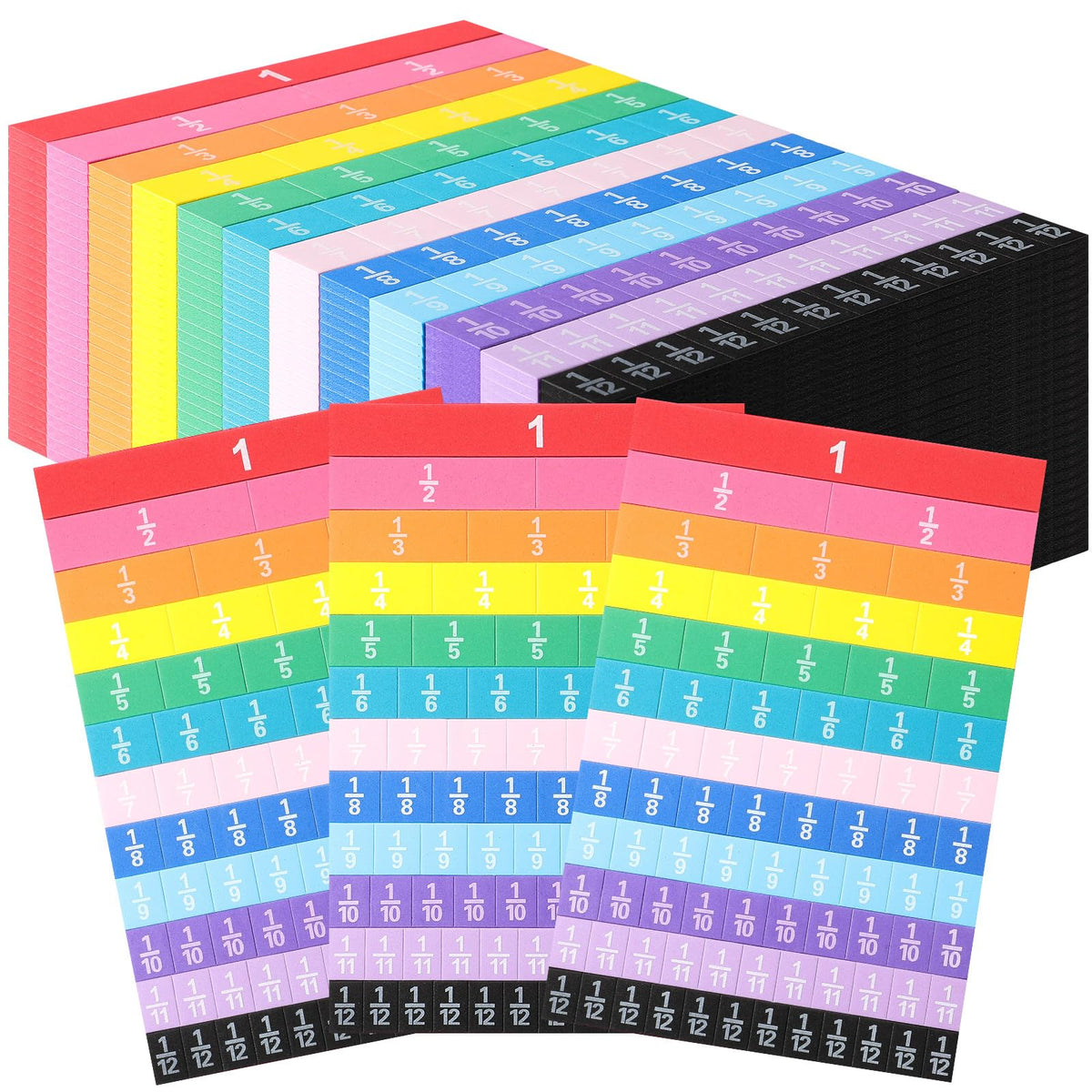 Sayglossy 36 Sets Fraction Tiles Set for Classroom Rainbow 11.8 x 8 in Fraction Strips Bars Math Manipulatives Montessori Math Materials for Home Learning School Educational (Vivid Color)
