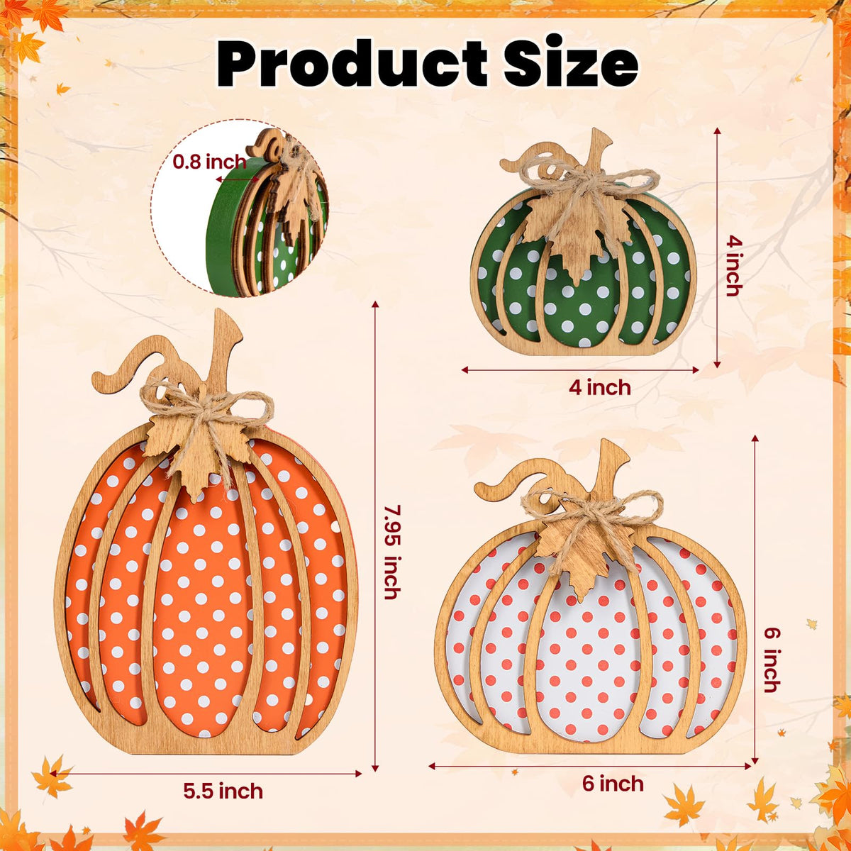 OLANRUN Fall Decorations for Home, 3-Piece Wooden Pumpkin Fall Decor, Autumn Thanksgiving Decorations for Table, Tiered Tray, Mantel, Shelf, Office