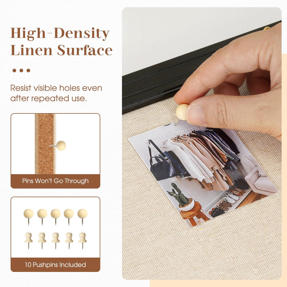 DOLLAR BOSS Linen Bulletin Board 36" x 24", Decorative Cork Boards for Walls with White Wood Frame, Premium Fabric Pin Board for Office, Home & School Room Decor, Black