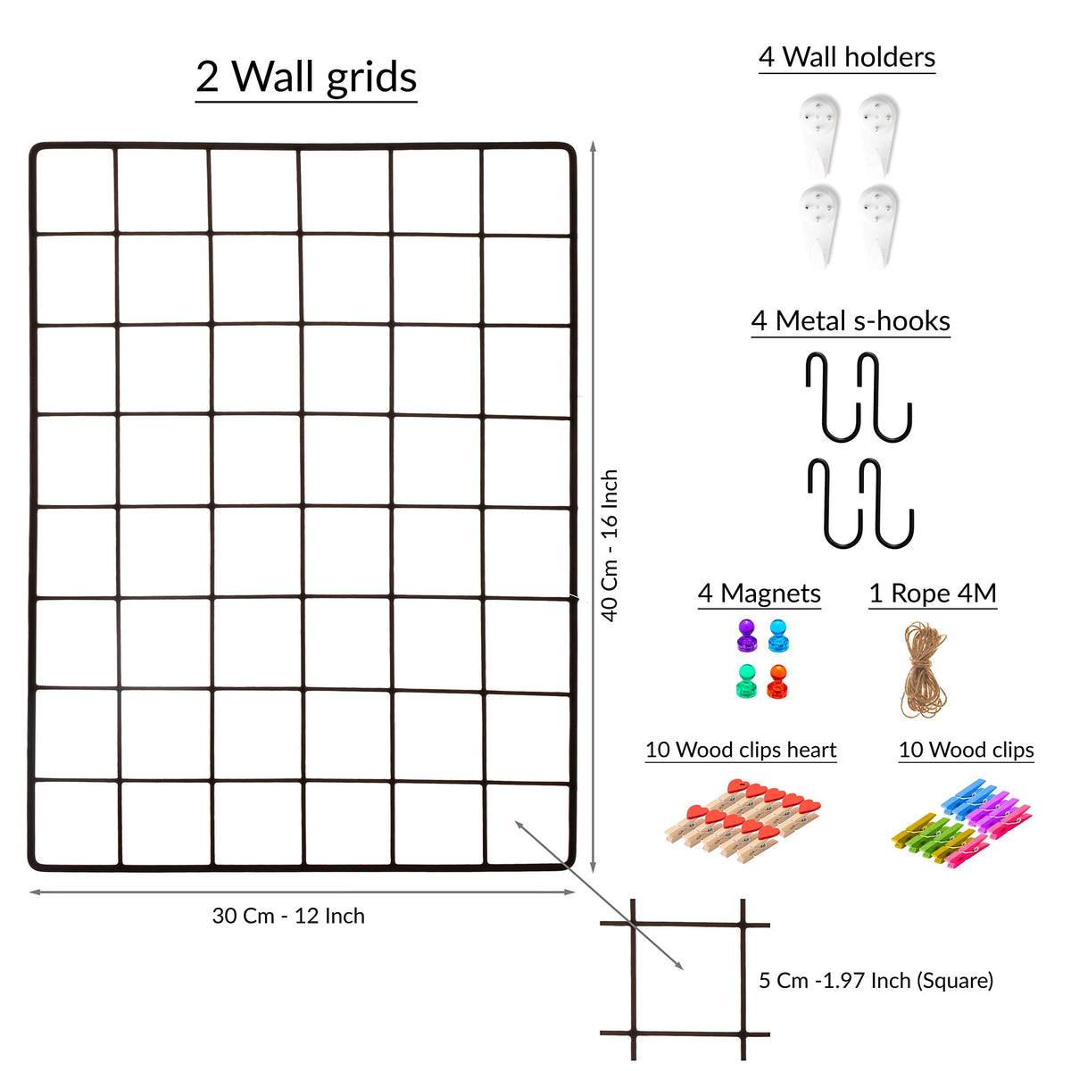 ODOXIA 2 Pack Wire Wall Grid Panel | Photos & Pictures Display Grid Wall Panels | Black, Magnetic & Metal Grid | Photo Grid Wire Board | Hanging Home, Office & Kitchen Decor