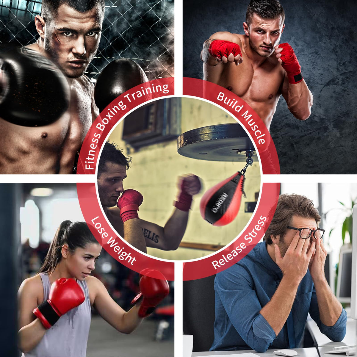 Redipo Boxing Speed Bag - PU Leather Speed Punching Bag, MMA Training Reflex Ball Boxing Equipment, Punching Bag Workout Kicking Training Home Gym Exercise Speed Ball (Black&Red)