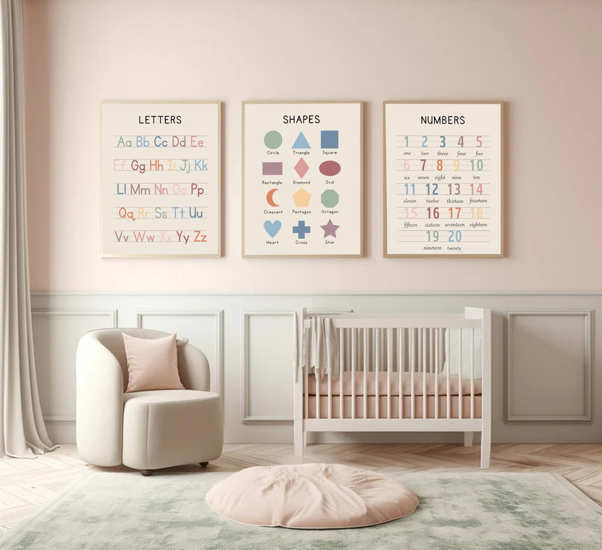 3Pcs Nursery Educational Wall Art Preschool Education Letter Number Posters Painting Pictures Wall Decor Canvas Prints artwork for Classroom Baby Boy's Baby Girl's Room Home Decoration Unframed