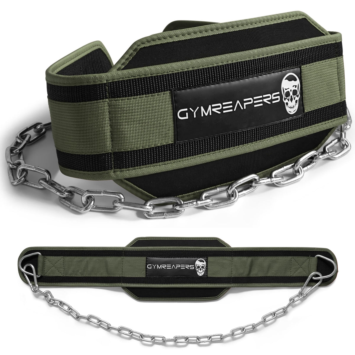 Gymreapers Dip Belt With Chain For Weightlifting, Pull Ups, Dips - Heavy Duty Steel Chain For Added Weight Training (Ranger Green)