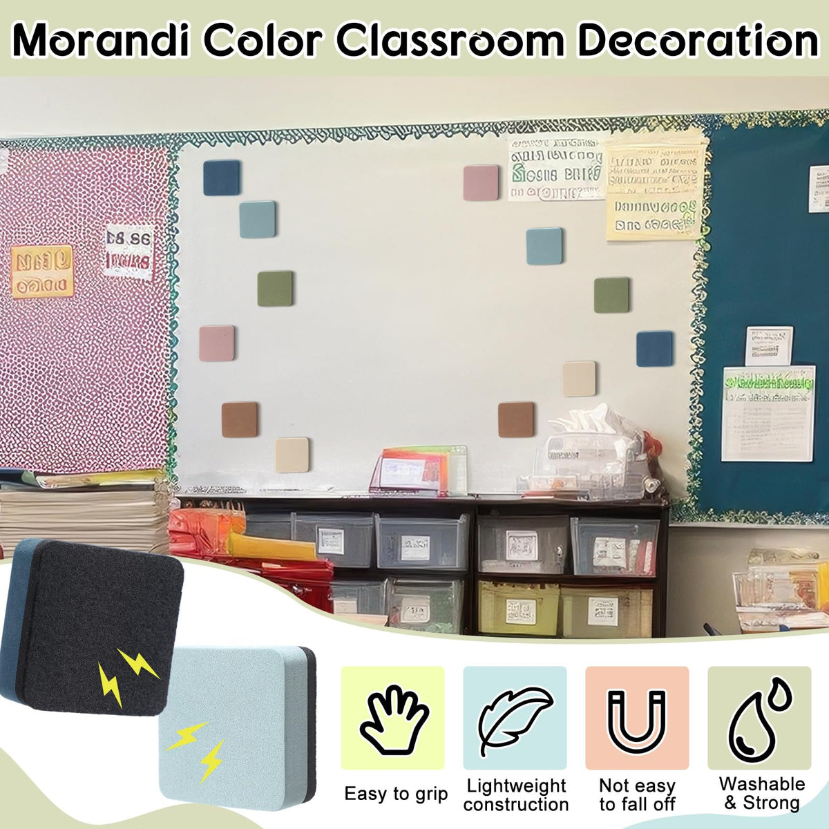 Marspark 48 Pack Mini Magnetic Whiteboard Eraser for Classroom Mini Dry Erase Board Erasers 6 Morandi Color Aesthetic Teacher Supplies Chalkboard Cleansers for School Classroom Office 2 x 2 Inch