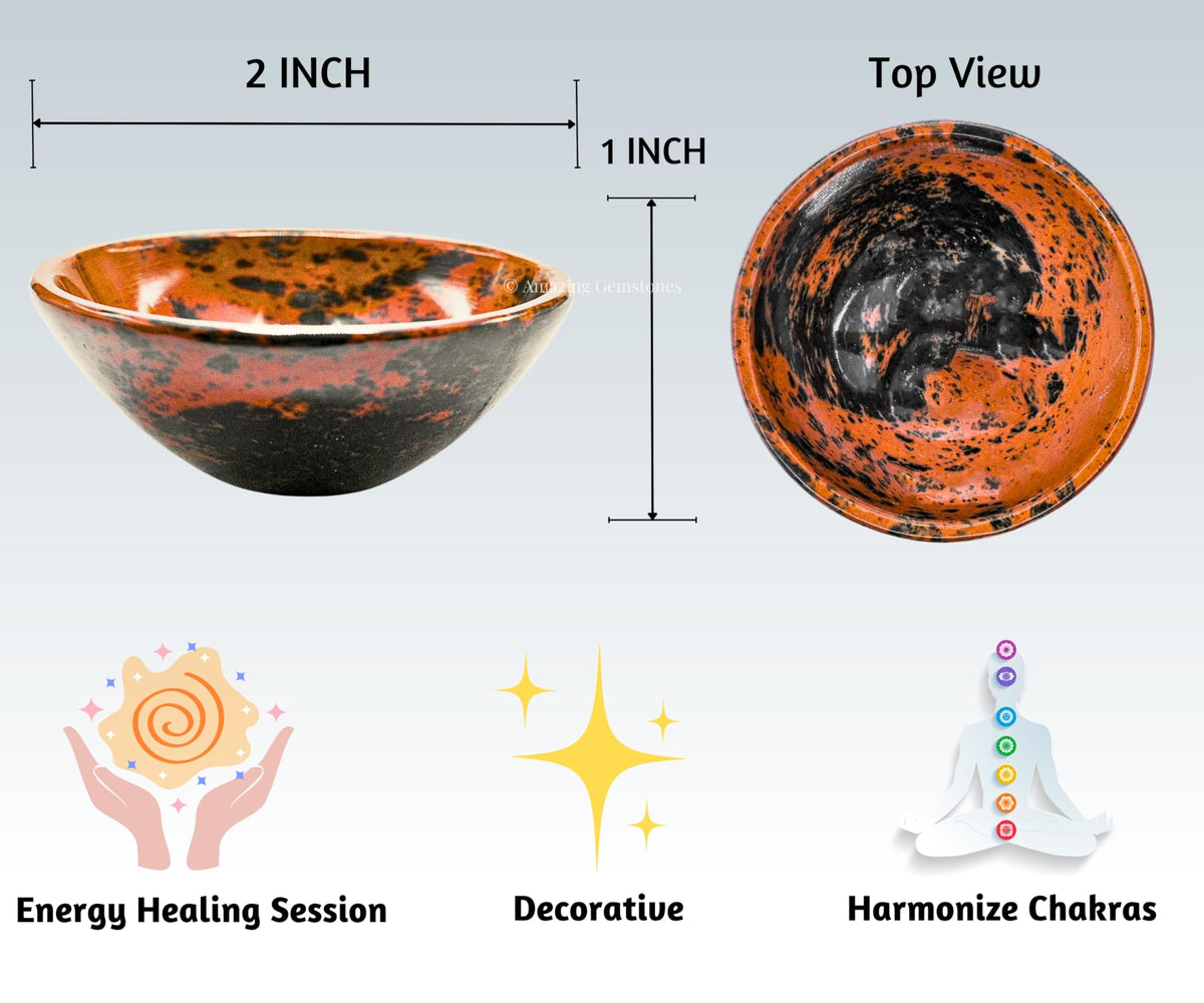 Mahogany Obsidian Crystal Bowl - 2 Inch Decorative Bowls for Room and Home Decor - Gemstone Healing Crystals for Elegant Display, Positive Energy Balance and Gift