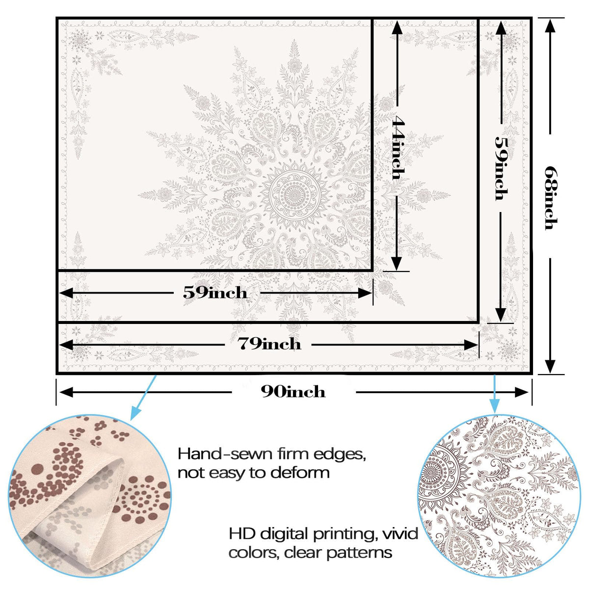 Lunerfex Boho Floral Tapestry Mandala Wall Tapestry, Cute Tapestries for Bedroom Beige Flower Tapestries Wall Hanging for Bedroom Living Room Decor Beige-2 70"x90"