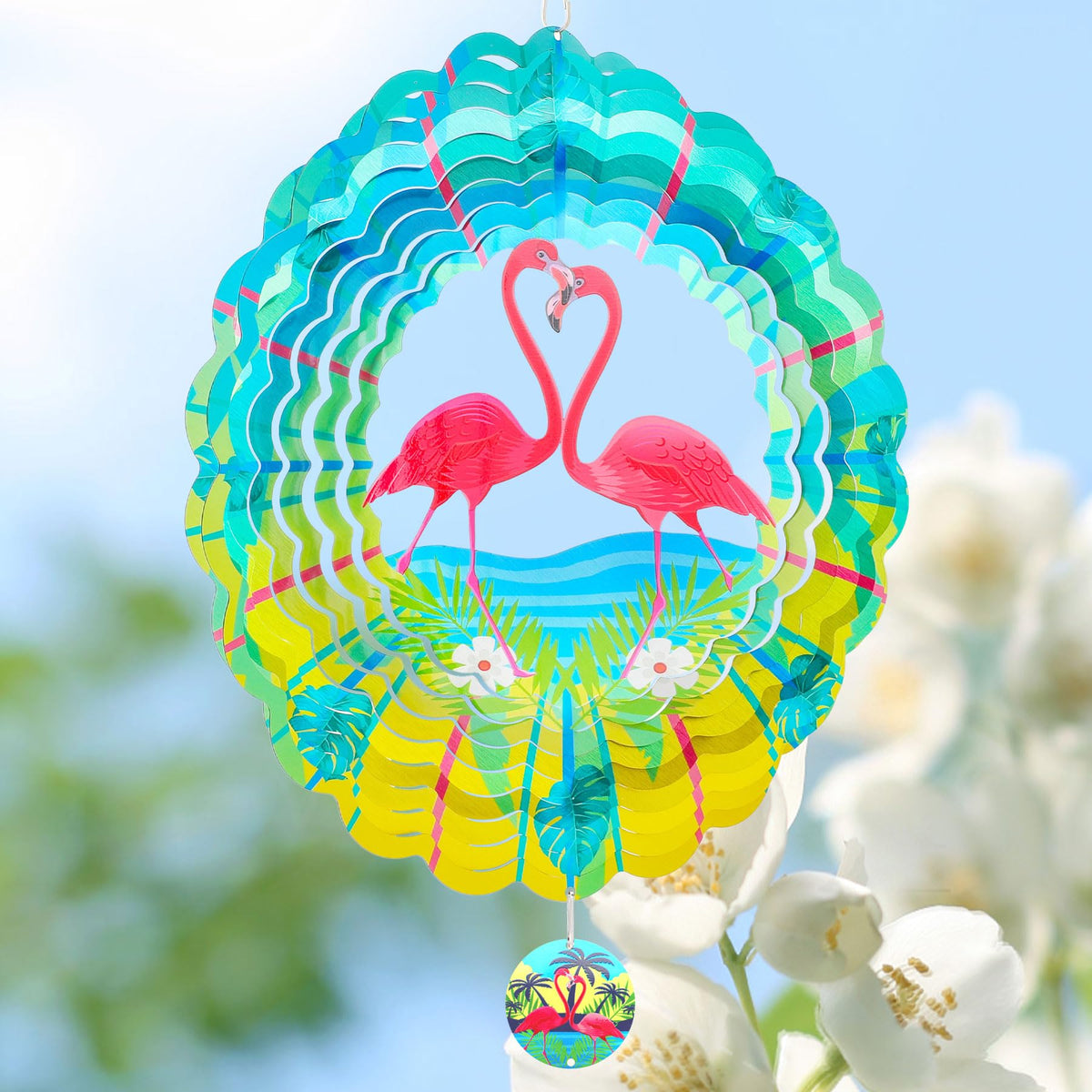Flamingo Wind Spinners Garden Yard Decor Gift for Women Men, 12 Inch Outdoor Metal 3D Wind Spinner, Stainless Steel Hanging Wind Catchers Kinetic Sculpture for Outside Decoration