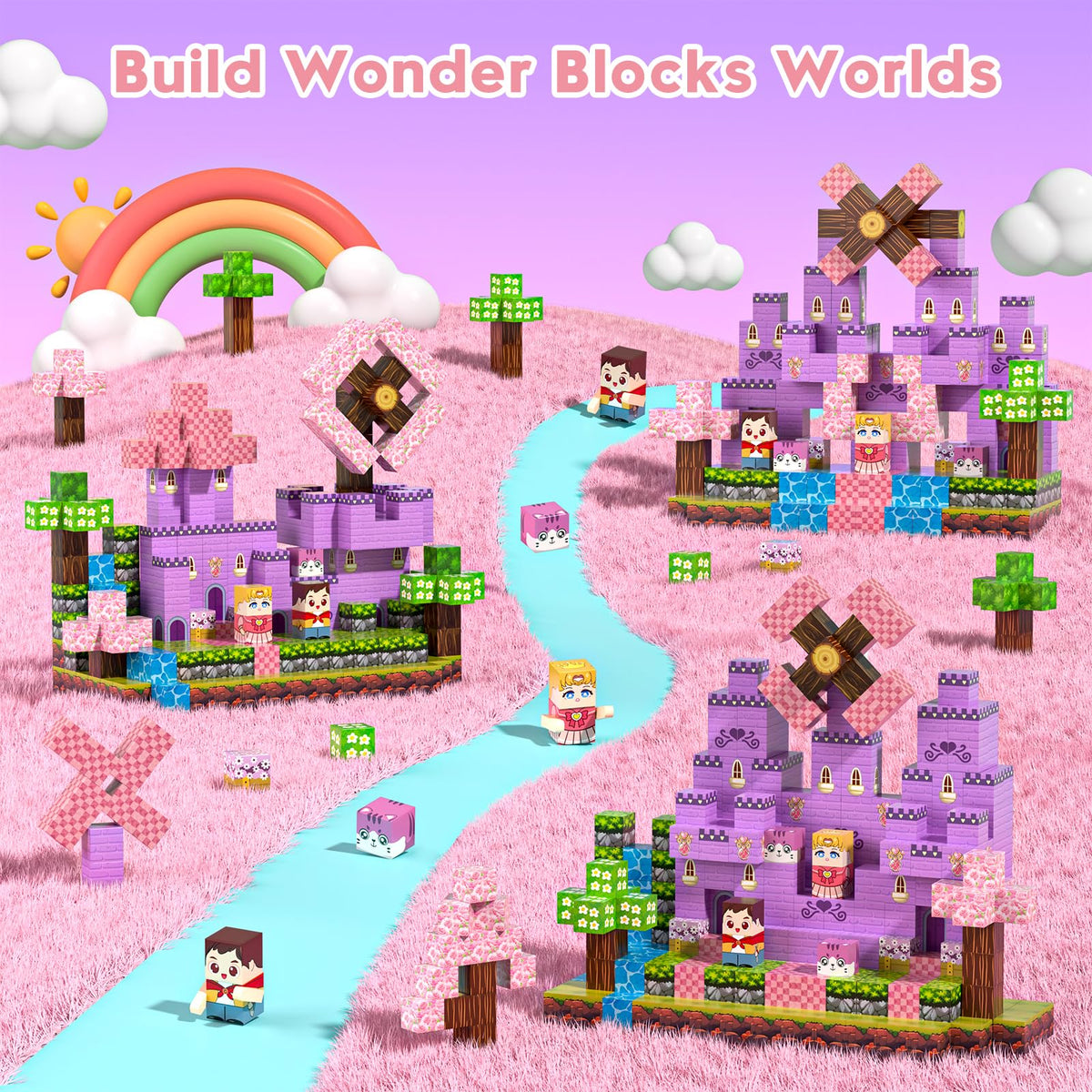 Gryxpox Magnetic Blocks, Magnetic Building Blocks 100pcs, STEM Sensory Toys with Princess Castle Build–Creative Magnet Tiles for Toddlers Ages 3+, Boys & Girls–Christmas Birthday Party Kids Gifts