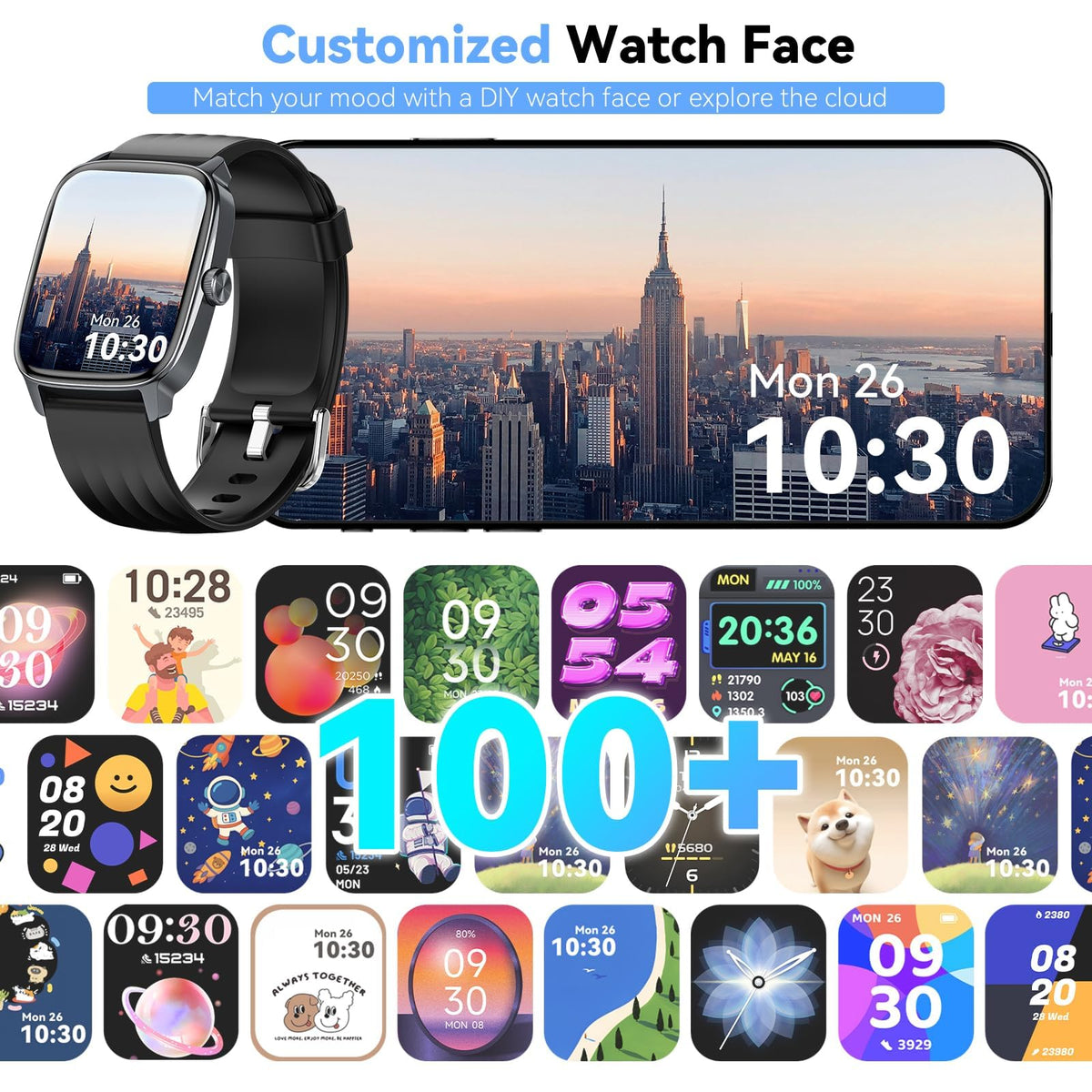 Pedometer Watch No APP/Phone Required, 1.85" Display Fitness Tracker Watch with Pedometer, Calories & Step Counter, Waterproof Smart Watches with Heart Rate Monitor, Sleep Tracking for Women Men