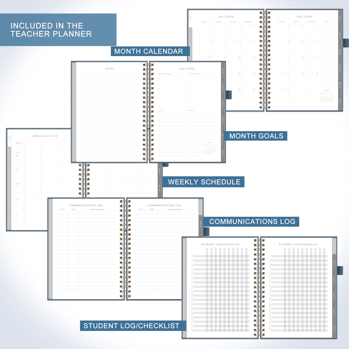 And Per Se Teacher Planner 2025-2026 Academic Year -Teacher Lesson Planner from July 2025 to June 2026, 8.5" x 11", Weekly & Monthly Planning for Teachers with Monthly Tabs, Stickers (Stone Blue)