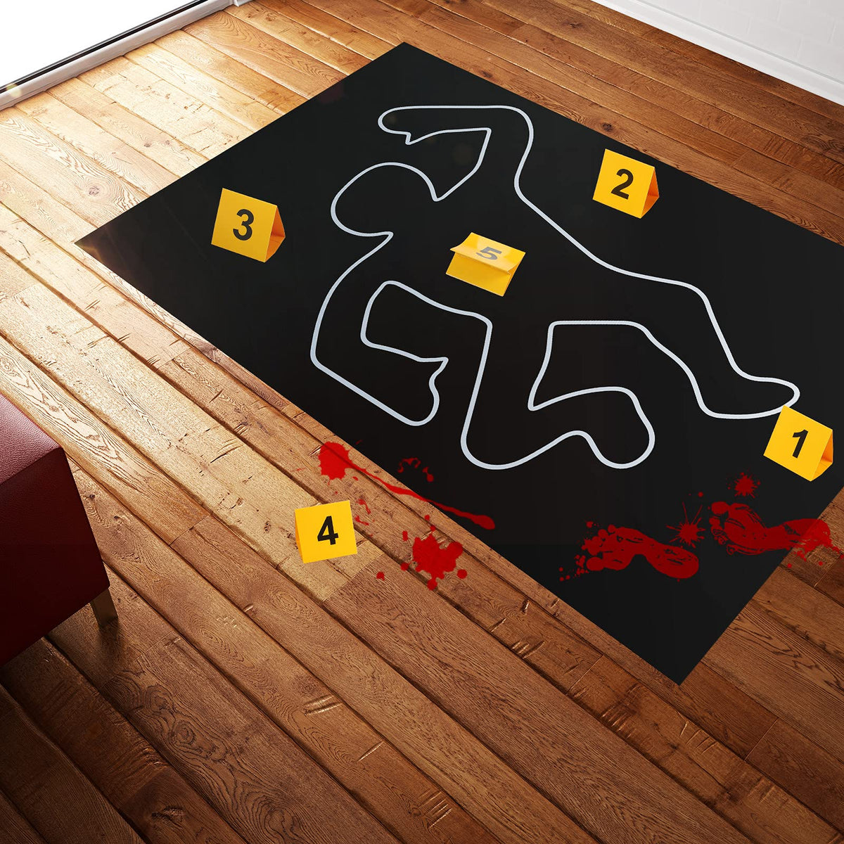 8 Pieces Crime Scene Decorations Including Body Silhouette Caution Barricade Tape Evidence Markers and Bloody Footprint Sticker Evidence Party Decorations for Halloween Home Wall