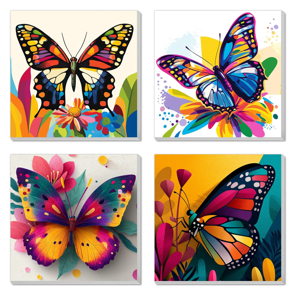 4 Pack Paint by Numbers Kit for Kids, Girls Color by Number Painting Kits for Kids Ages 8-12 Butterfly Paint by Numbers with Framed Canvas Children DIY Paints by Number Kits for Beginners 8x8 Inch