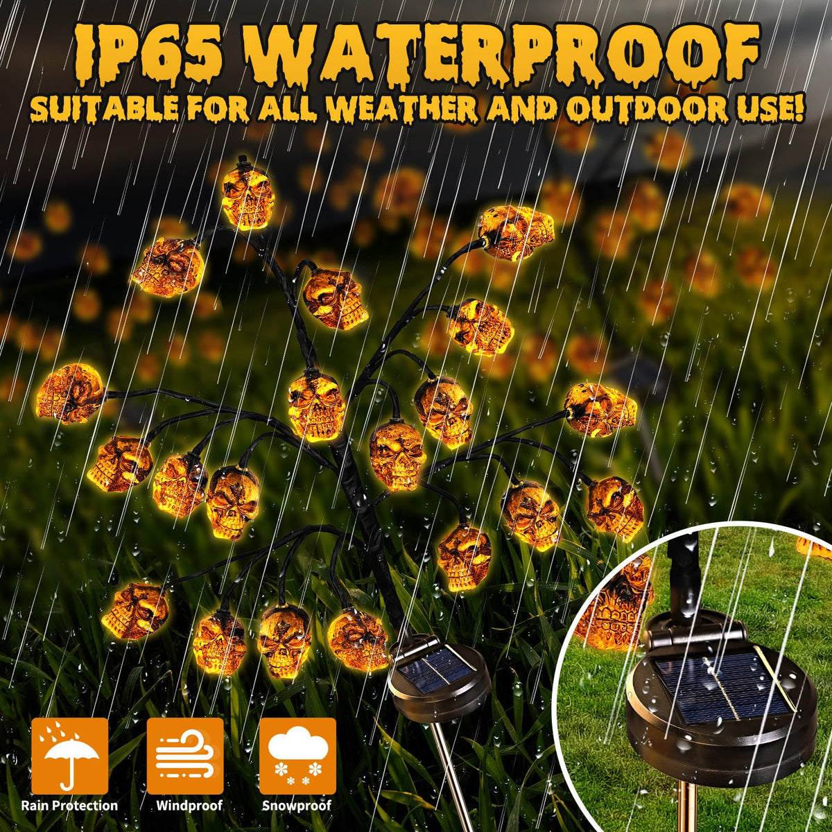 Evoio Halloween Outdoor Decorations Solar Lights - 8 Modes | 20 LED Skull Lights for Outside Halloween Decor, Skeleton Skull Lighting Stake for Garden, Patio, Yard, Lawn, Proch, Pathway Decorations