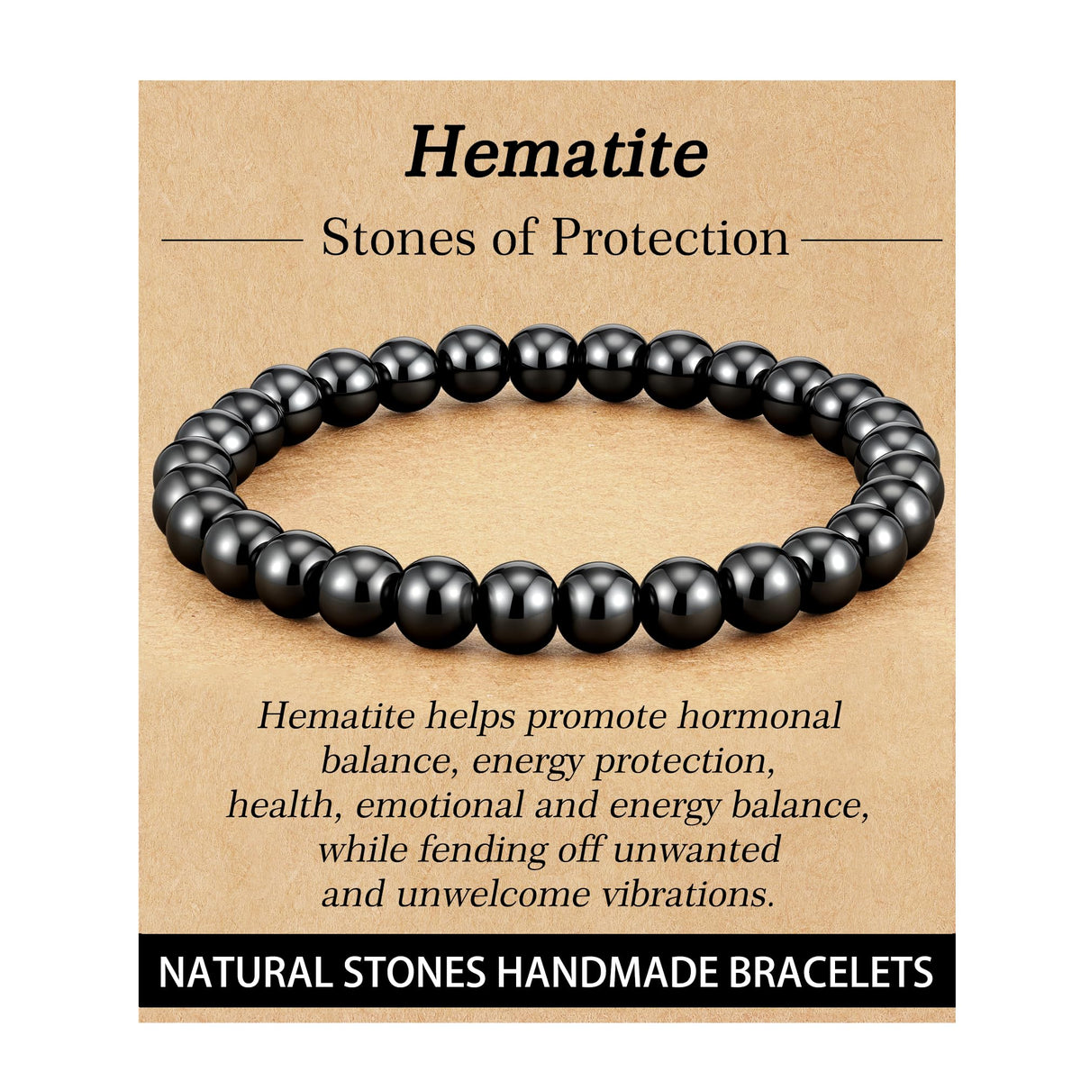 HEYOLL Hematite Bracelet Men Natural Stones Handmade Bracelets Hematite Stone Healing Bracelet, Mens Bracelet Gifts for Husband Brithday Valentines Day Gifts for Men