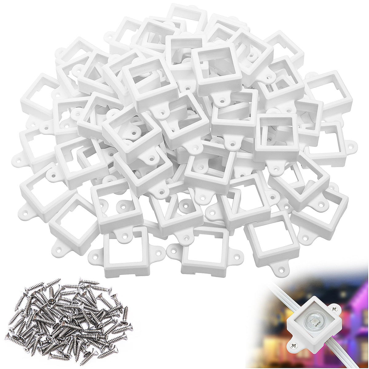 Shupakul 40 Pcs H705 LED Light Mounting Bracket Clip,Waterproof H705 LED Lights Mount Set with 80 Screws,Screw Mounting White Square Light Brackets for Outdoor Installation