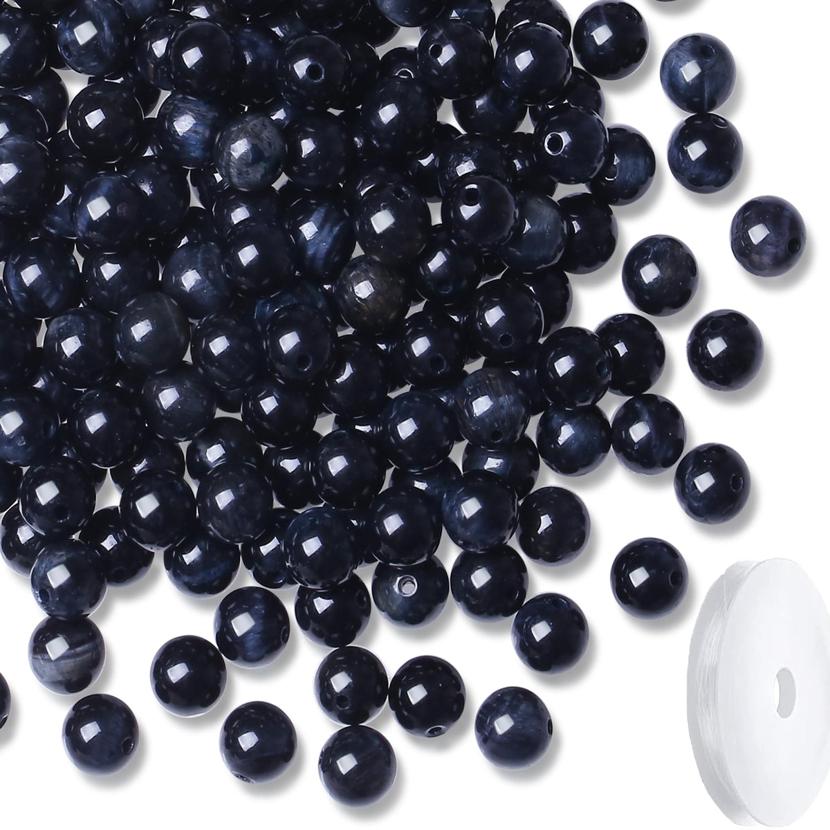 NUKAYAI Sapphire Tiger Eye Beads 60Pcs Natural Crystal Beads 8mm Blue Round Stone Bead Smooth Loose Bead for Bracelet Necklace DIY Earrings Making